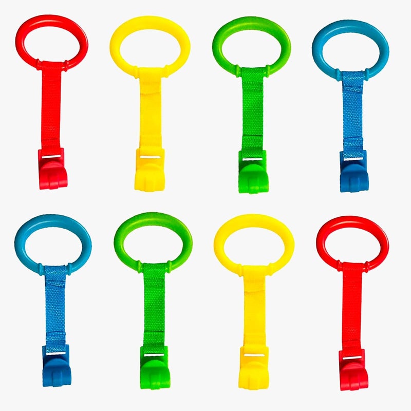 PandaEar 8 PCS Baby Pull Up Rings, Toddler Walking Exercise Stand Up for Playpen & Crib, Infant Cot Hanging Rings for Kids - Image 1